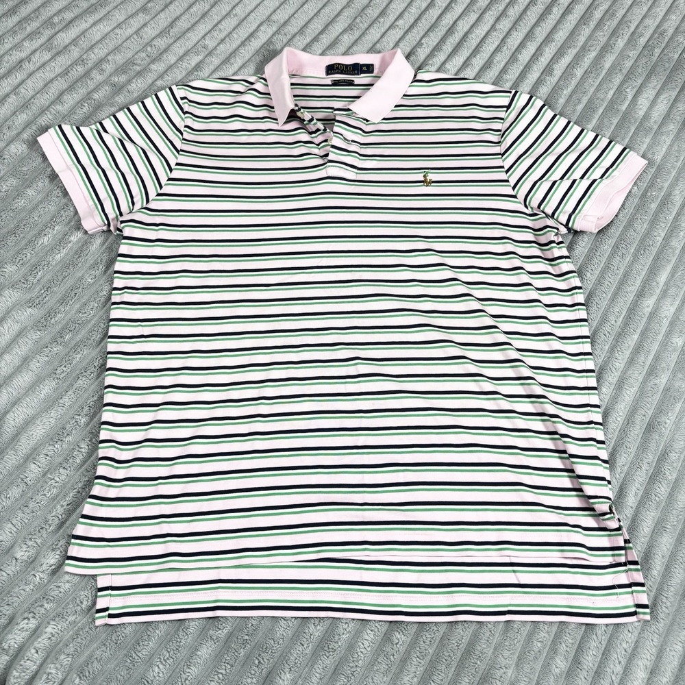 Polo Ralph Lauren Pima Soft‎ Touch Pink / Green Striped Shirt Mens Sz XL